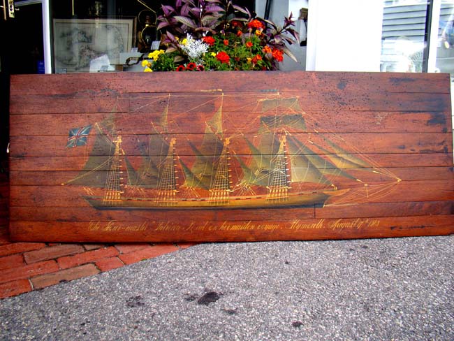 A hand painted panel depicting the British four-masted ship "Lahinia" on her maiden voyage August 17, 1813 — image 3